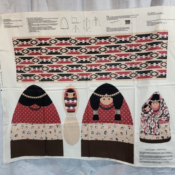 "Little Deer" Indian Doll Southwestern Brown Colors Craft Fabric Panels "3" - Picture 1 of 12